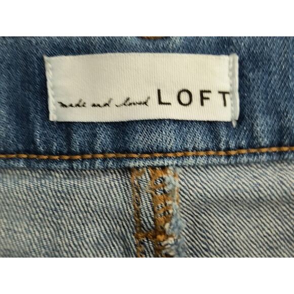 Loft The Straight Crop Jeans Women's Sz 4/27 Hi Rise Medium Wash Frayed Denim - Picture 2 of 13